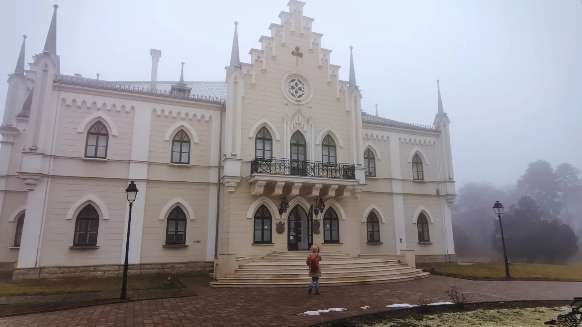 Fațadă Palat Ruginoasa, stil neogotic, intrare principală