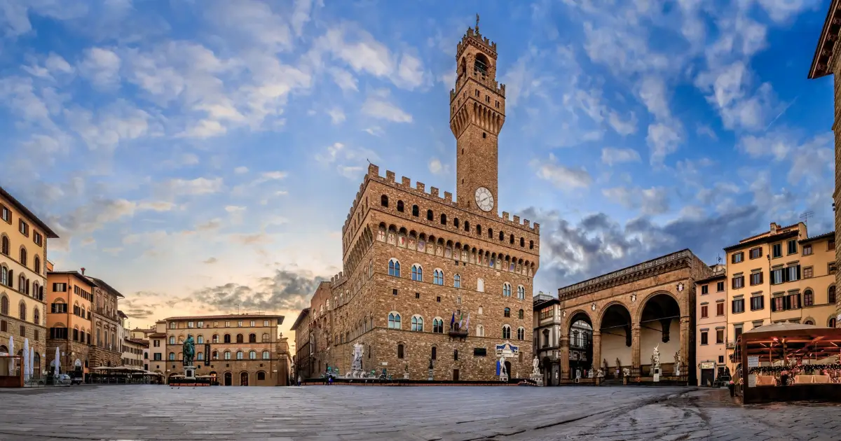 Piazza della Signoria din Florenta vazuta ca un postcard