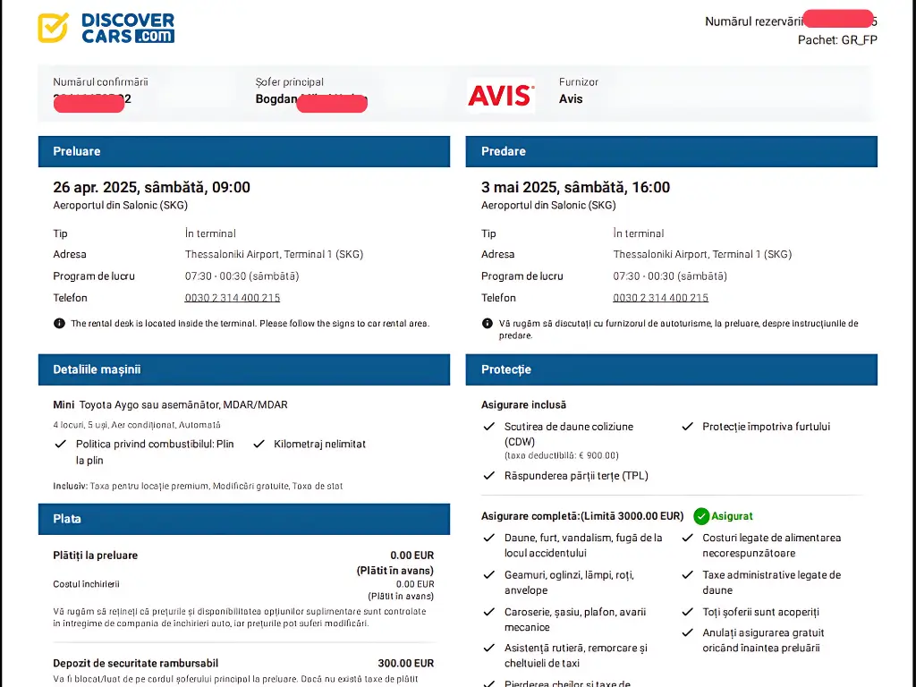 confirmare-rezervare-inchiriere-masina Rezervarea masinii facute la Avis prin DiscoverCars.com